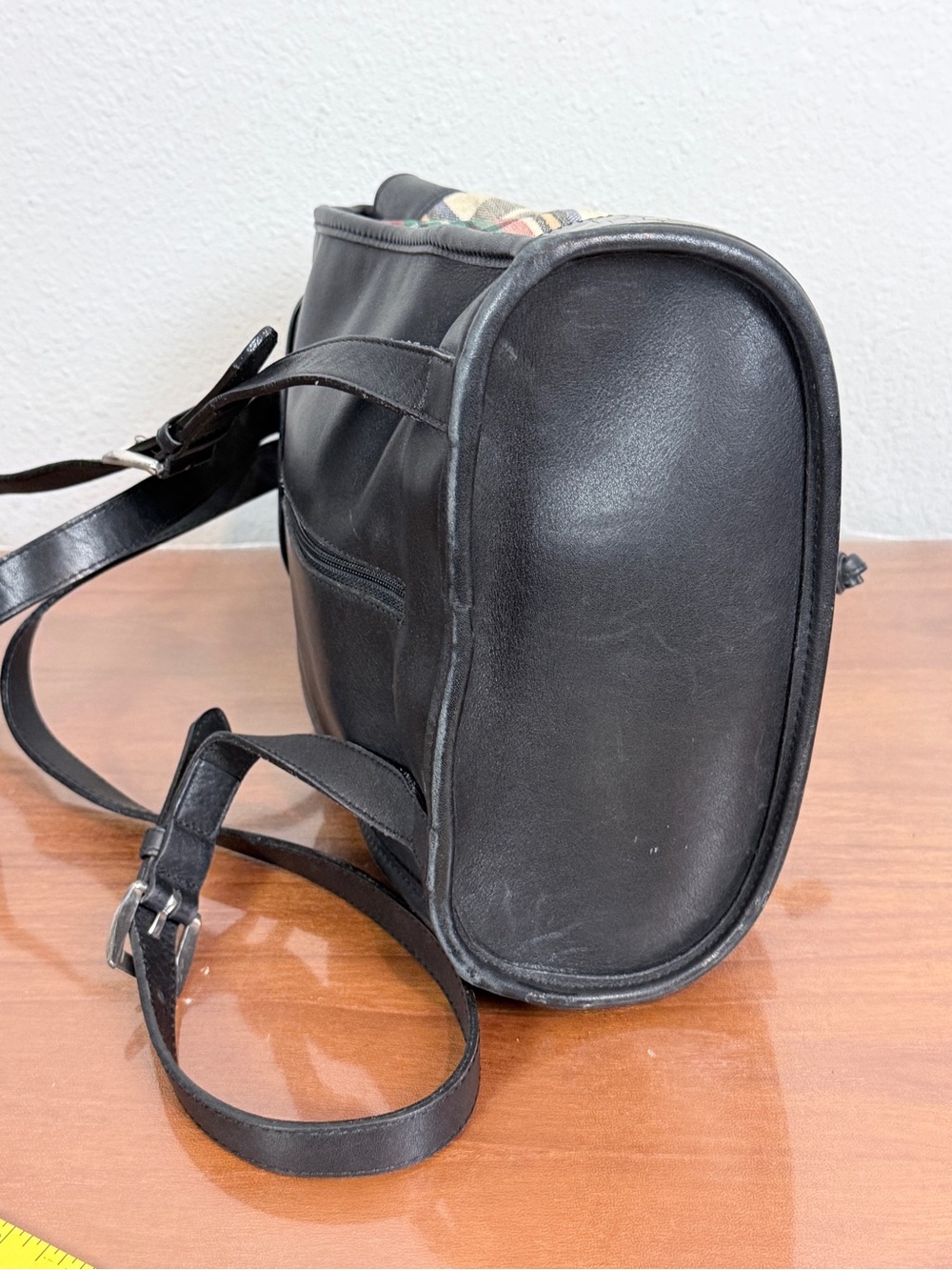 Vintage Brighton Black Croc-Embossed Leather Plaid Backpack - Picture 5 of 10